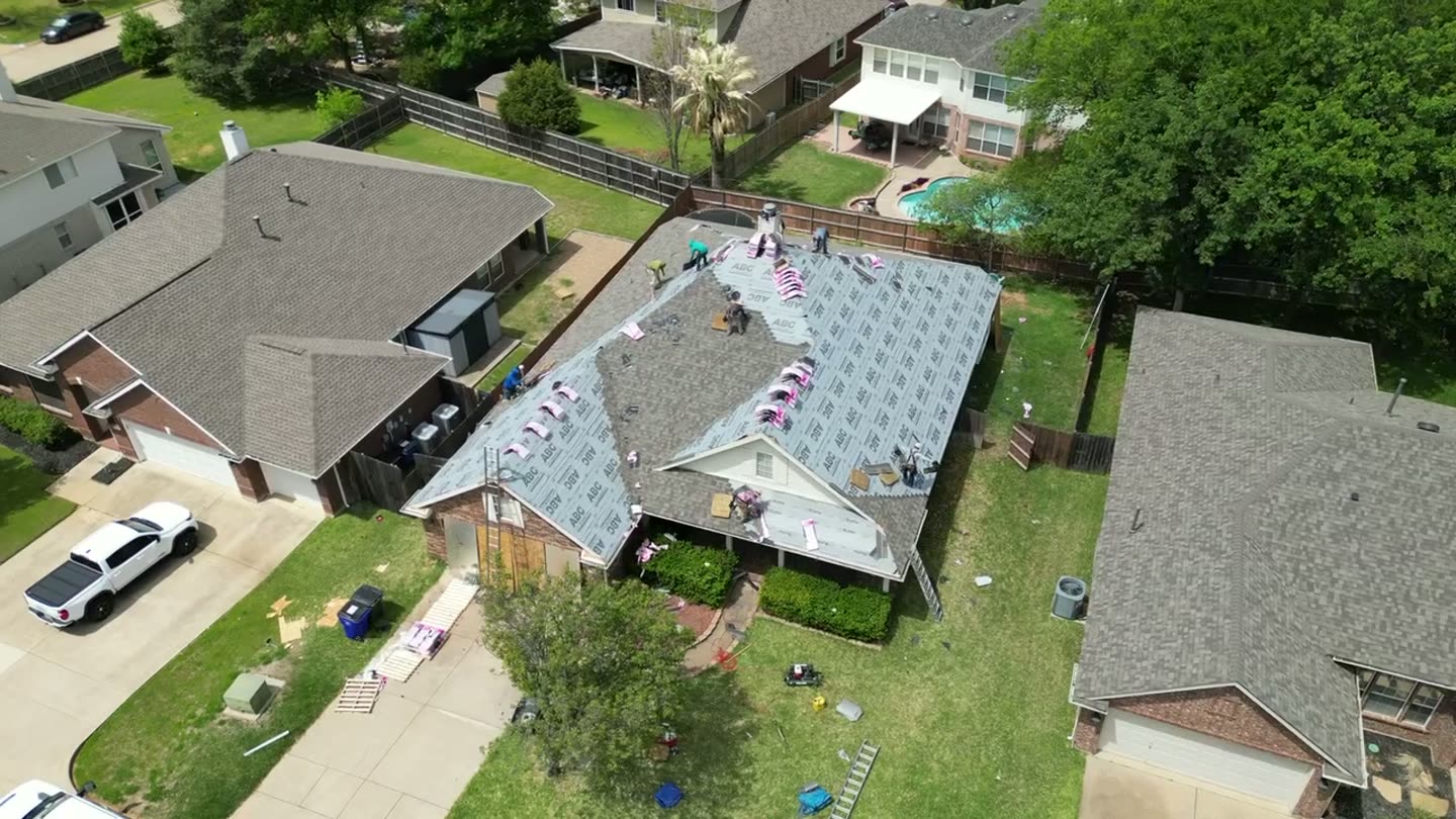 Aerial view of a Bright Roofing installation jobsite