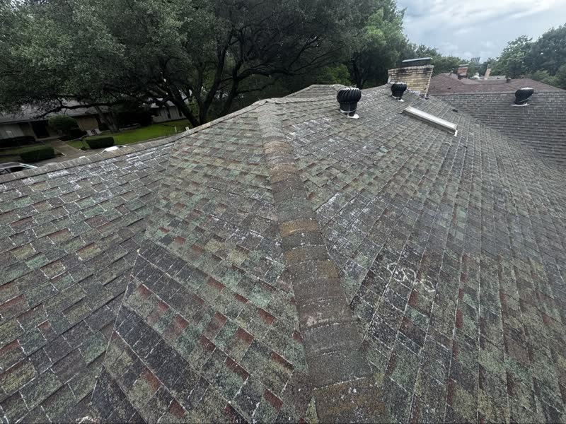 Before photo 7 — Dallas green-to-grey roof replacement