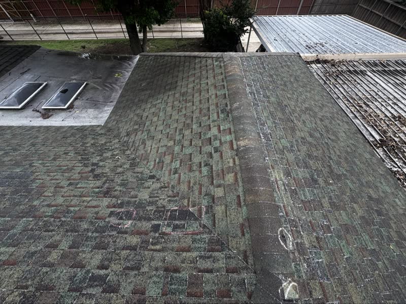 Before photo 10 — Dallas green-to-grey roof replacement